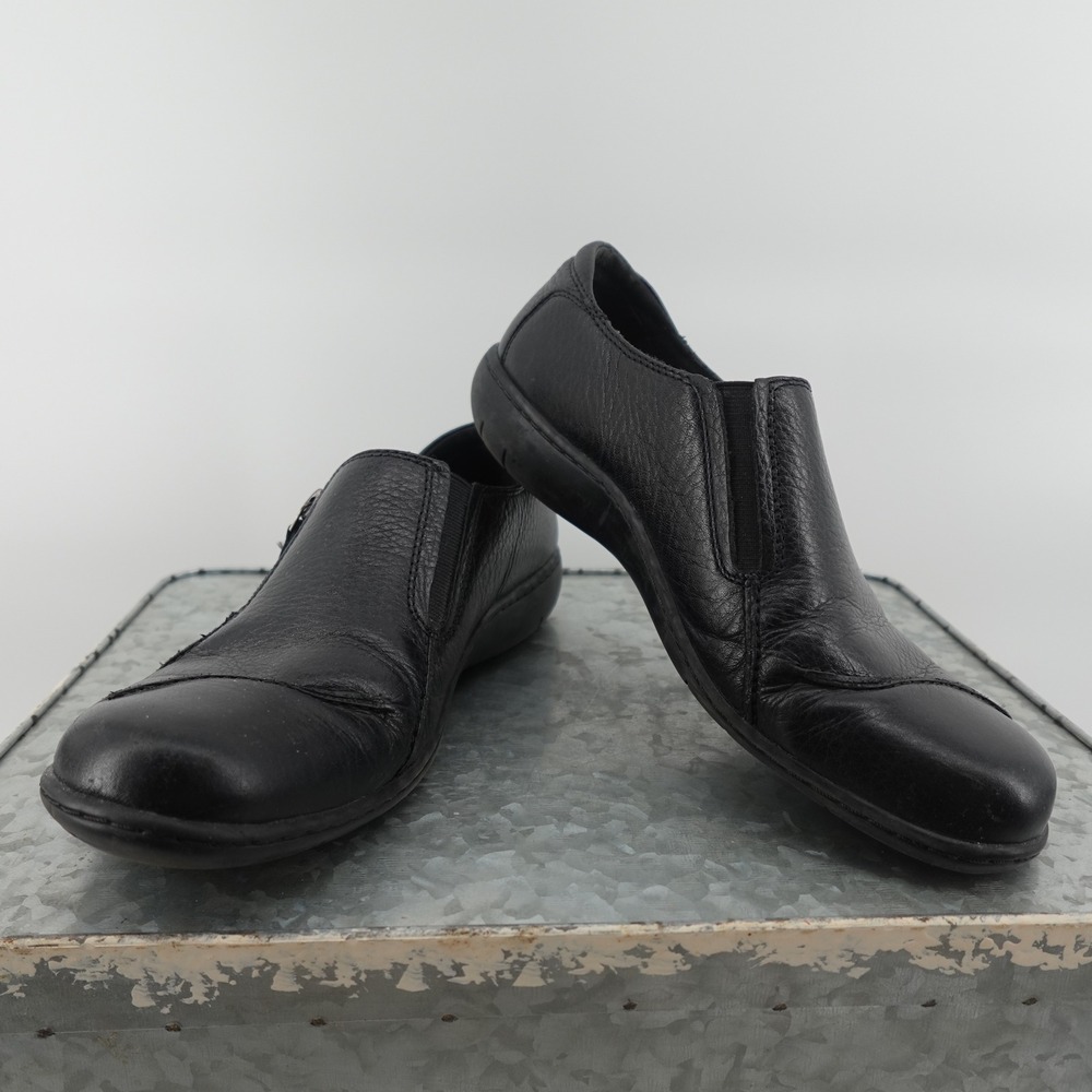 Clarks Bendables Black Leather Side Zip Slip On Loafers Shoes Womens 8.5 M 81631